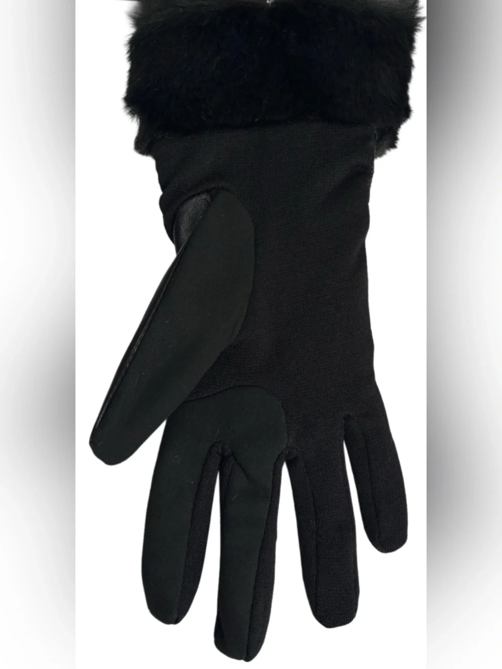 NWT  WOMENS TOUCHPOINT LEATHER - POLYESTER LINED SMART GLOVES FUR TRIM SIZE S/M